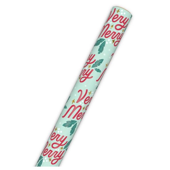 Hallmark Wrapping Paper Christmas Very Merry Mint Green 35 sq ft Roll Holiday Gi - Picture 2 of 2